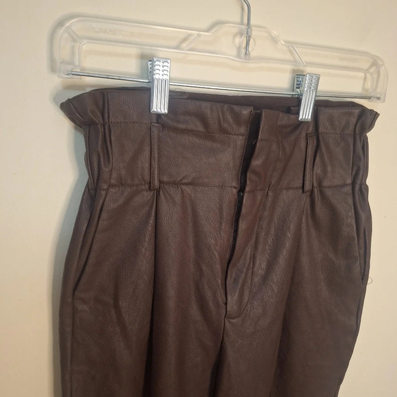 ASOS Strativarious paper bag waist faux leather pants SZ  2 - Picture 4 of 10